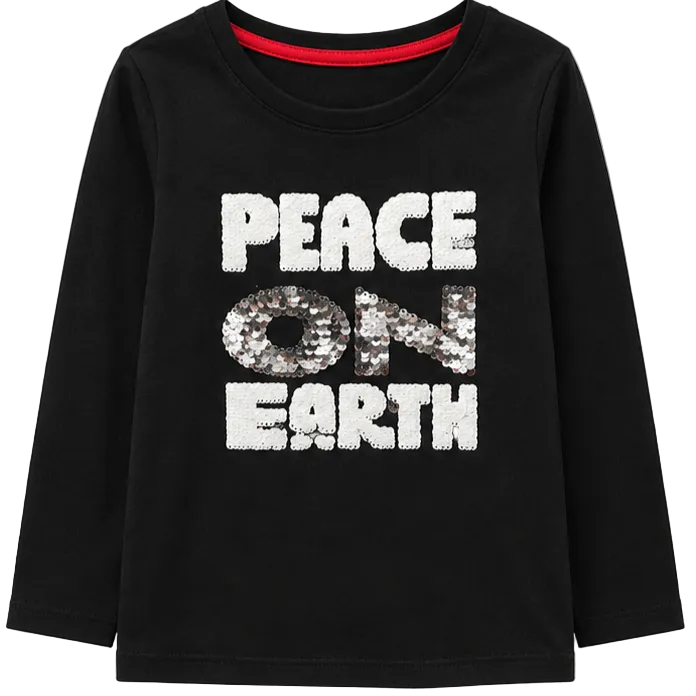 Epic Threads - Little Girls Long Sleeve Shirt Sequin Peace on Earth Design