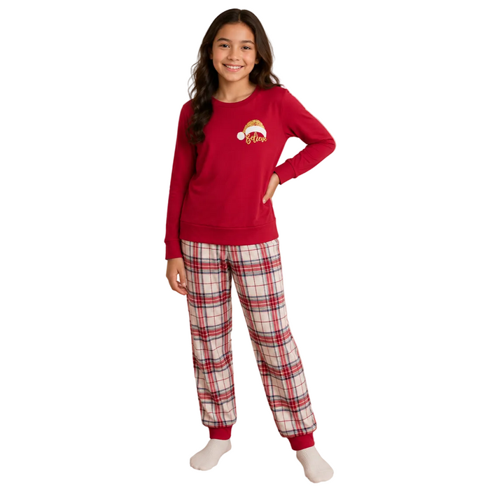 Max & Olivia - Big Girls 2-Pc Long Sleeve and Gingham Pyjama Set