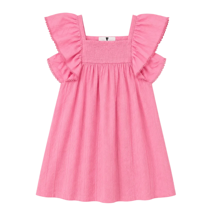 V by Very - Little Girls Pink Ruffle Square Neck Dress