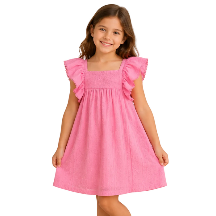 V by Very - Little Girls Pink Ruffle Square Neck Dress