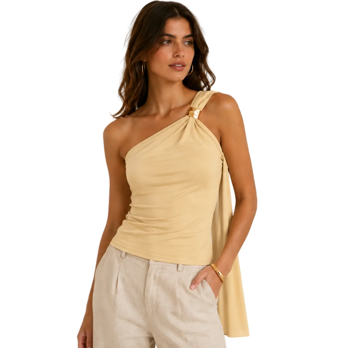 River Island - Women's Cream Scarf Neck Trip Top