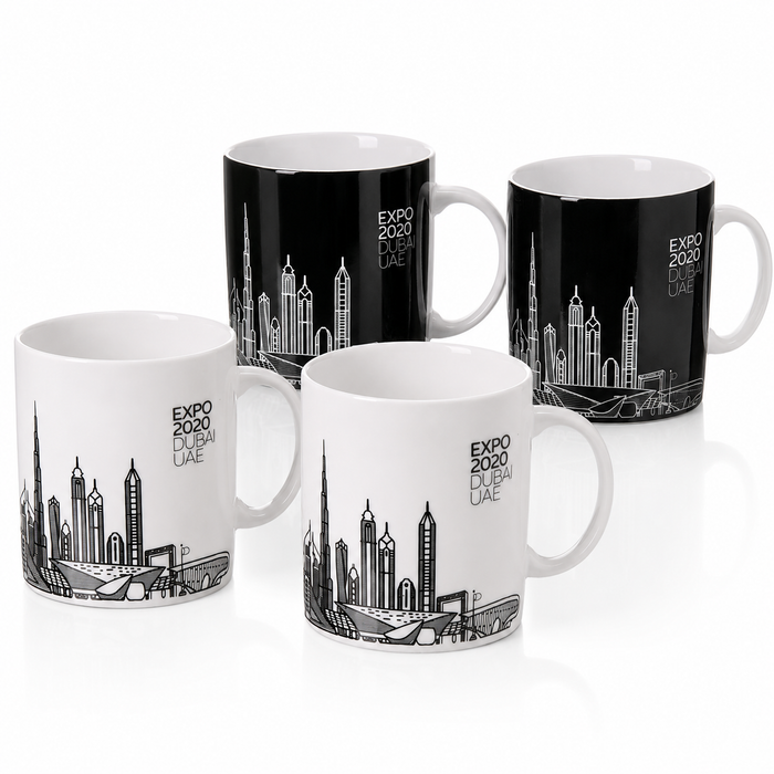 Expo 2020 Dubai Porcelain Mugs 4pcs for 10AED (Black & White)