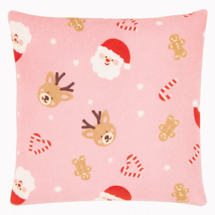 Pillow Case 40 x 40 cm Santa and Reindeer Design (Pink)