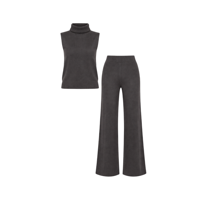 boohoo - Split Neck Collar Super Soft Knitted Tank and Straight Leg Trouser Co-Ord