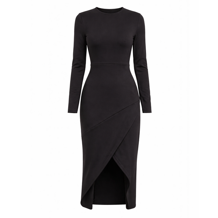 Styli - High Neck Asymmetrical Hem A-Line Midi Dress (Black)