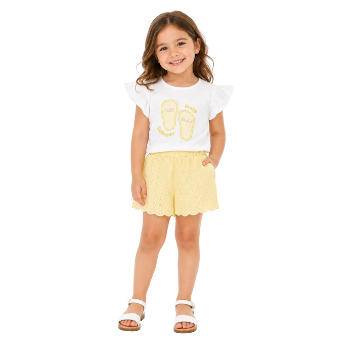 V by Very - Girls Summer T-Shirt & Broderie Shorts Set (3-4Y)