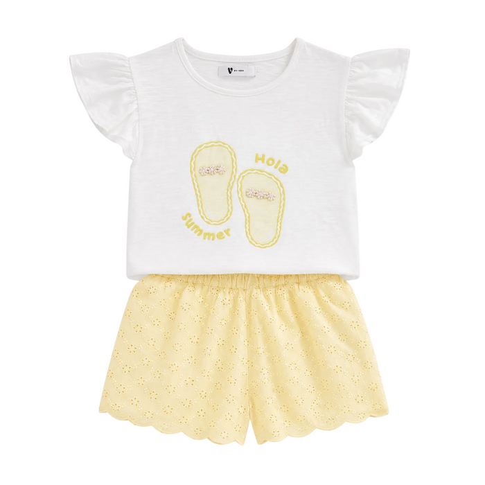 V by Very - Girls Summer T-Shirt & Broderie Shorts Set (3-4Y)