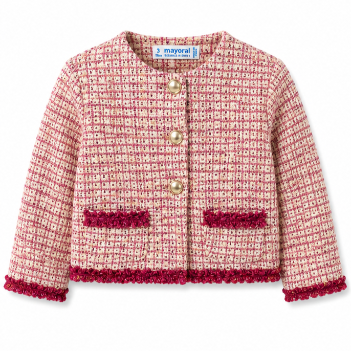 Mayoral - Little Girls Woven Button Down Jacket Fuchsia Pink