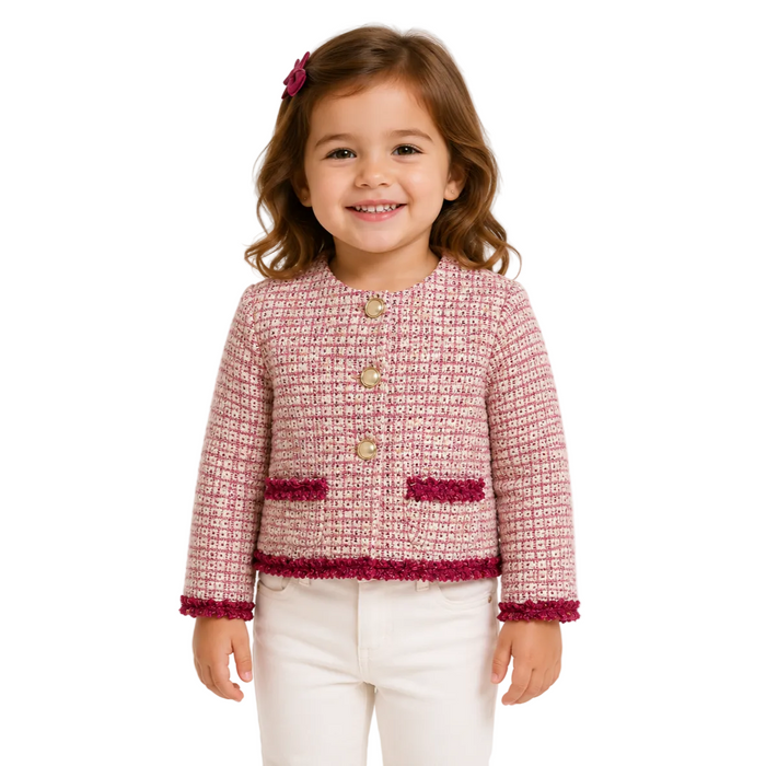 Mayoral - Little Girls Woven Button Down Jacket Fuchsia Pink