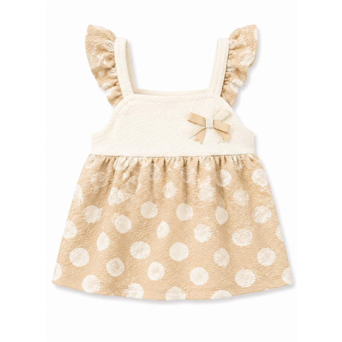 Mayoral - Little Girls Sleeveless Beige Dress White Polka Dot Design