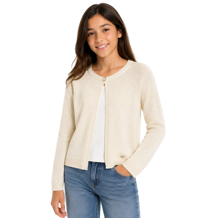 Mayoral - Big Girls One Button Champagne Color Cardigan