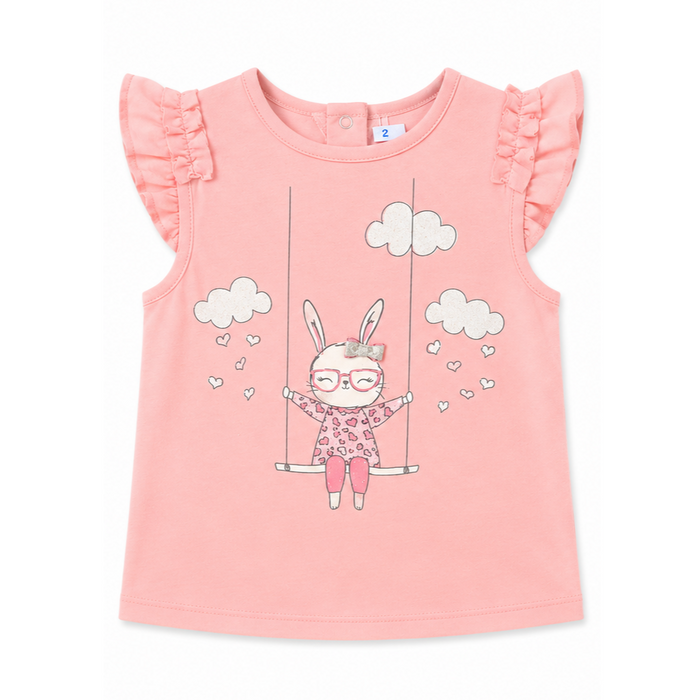 Mayoral - Little Girls Flutter Sleeve Shirt Pink Bunny