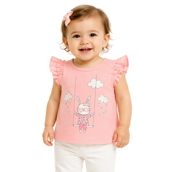 Mayoral - Little Girls Flutter Sleeve Shirt Pink Bunny