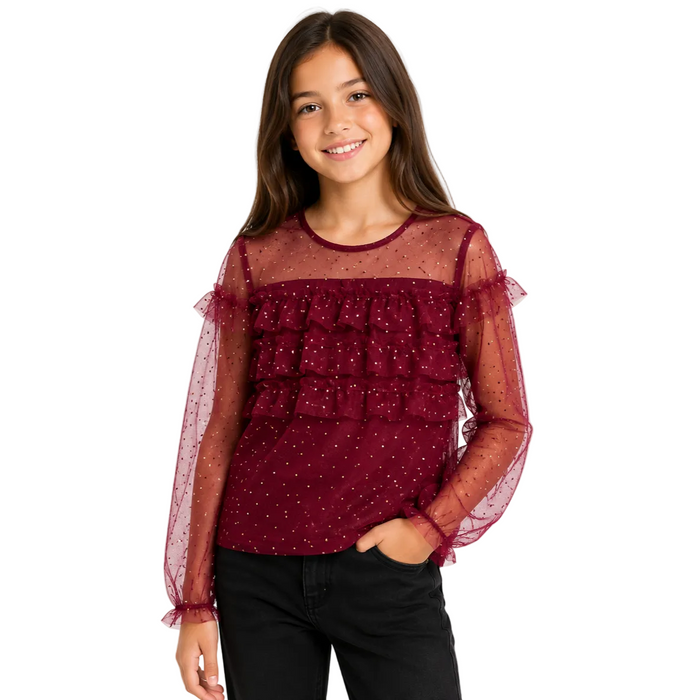 Mayoral - Big Girls Mesh Top Red Wine