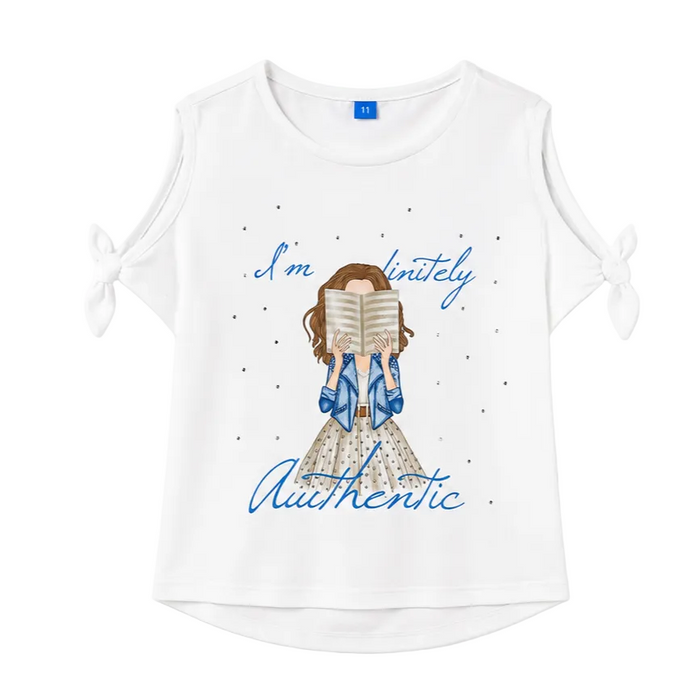 Mayoral - Big Girls White Short Sleeve Top "I'm finitely authentic"