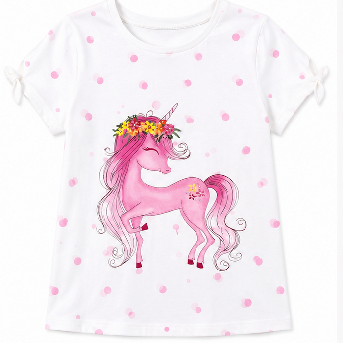 Mayoral - Big Girls Short Sleeve White Shirt Pink Unicorn Design
