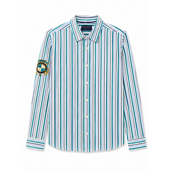 Mayoral - Big Boys Blue/Green/White Striped Button down Long Sleeve Polo