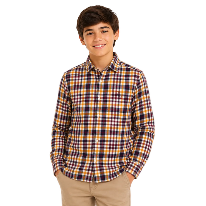 Mayoral - Big Boys Nukutavake Long Sleeve Checkered Red/Yellow/Navy Polo