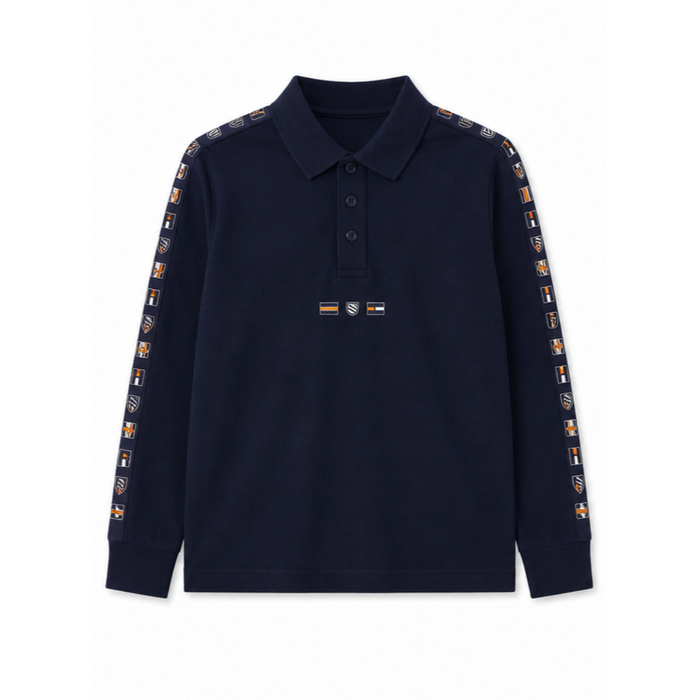 Mayoral - Little Boys Long Sleeve Polo Shirt Navy Blue With Logo Design