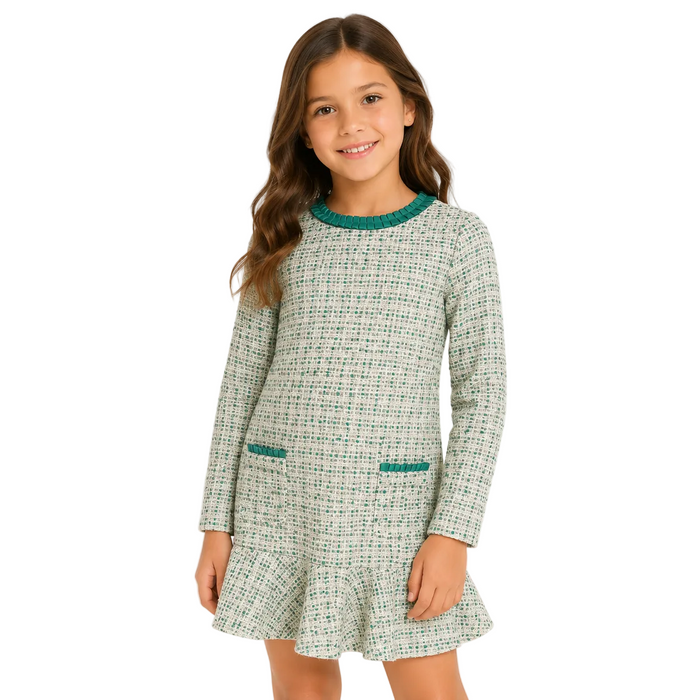 Mayoral - Little Girls Textured Tweed Dress Green