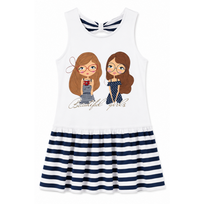 Mayoral - Big Girls Sleeveless Dress with Stripped Skirt Blue/white Beautiful Girls Design