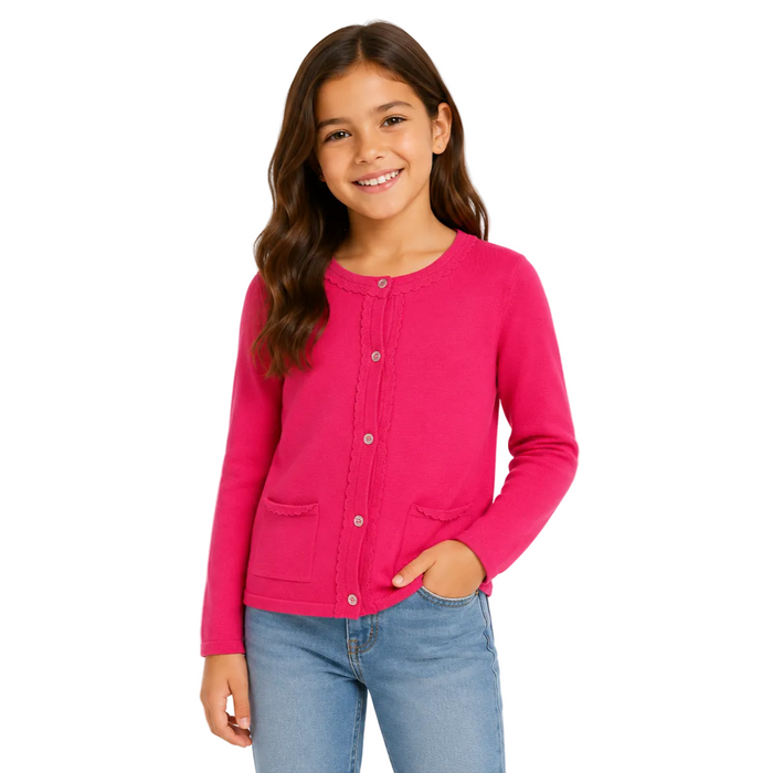 Mayoral - Little Girl Pink Button Down Cardigan with Two pockets