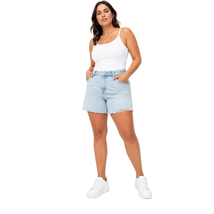 V by Very Light - Wash Denim Mom Shorts (18)