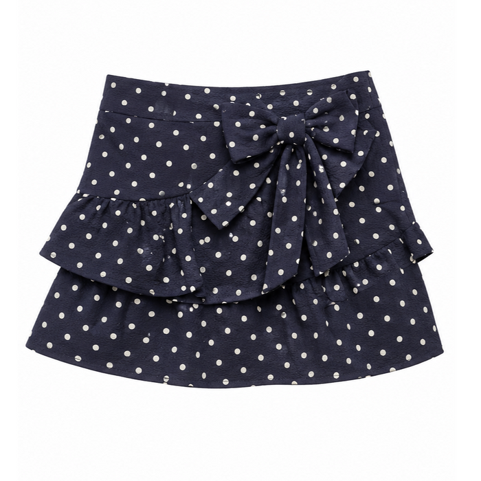 Mayoral - Ruffled Navy Blue Skirt with White Polka Dots