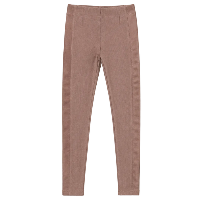 Mayoral - Big Girls Ribbed Leggings with Suede on the side Design Choco
