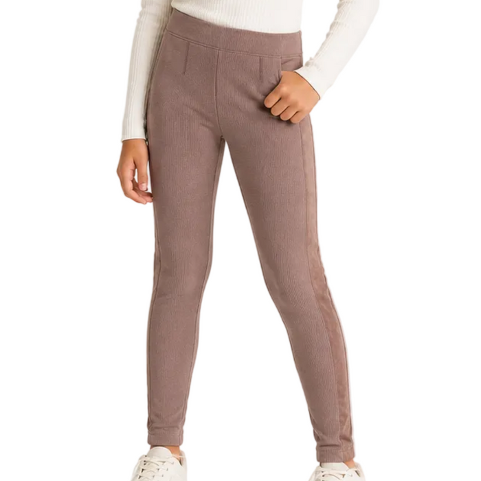 Mayoral - Big Girls Ribbed Leggings with Suede on the side Design Choco