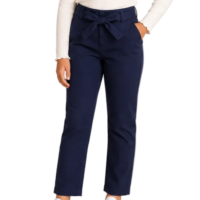 Mayoral - Big Girls Ribbon Belted Chino Pants Navy Blue