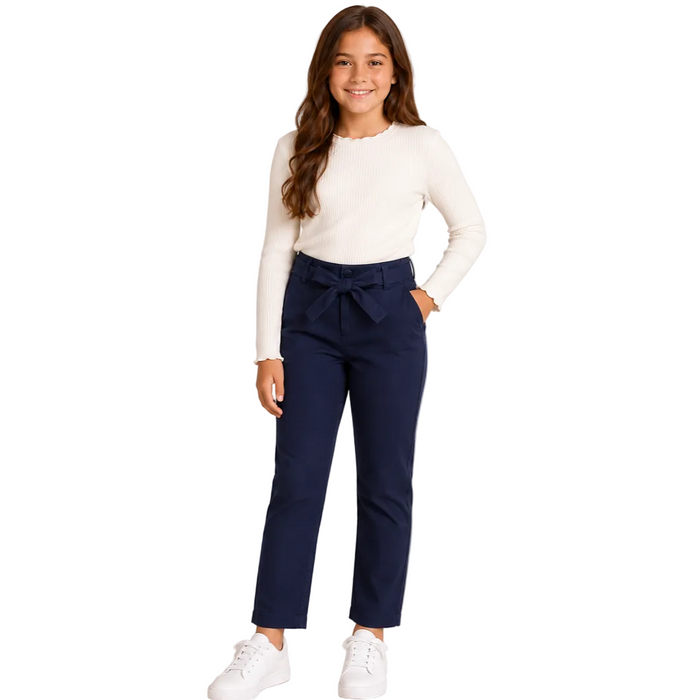 Mayoral - Big Girls Ribbon Belted Chino Pants Navy Blue