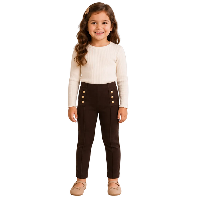Mayoral - Little Girls Choco Brown Leggings With Buttons Design