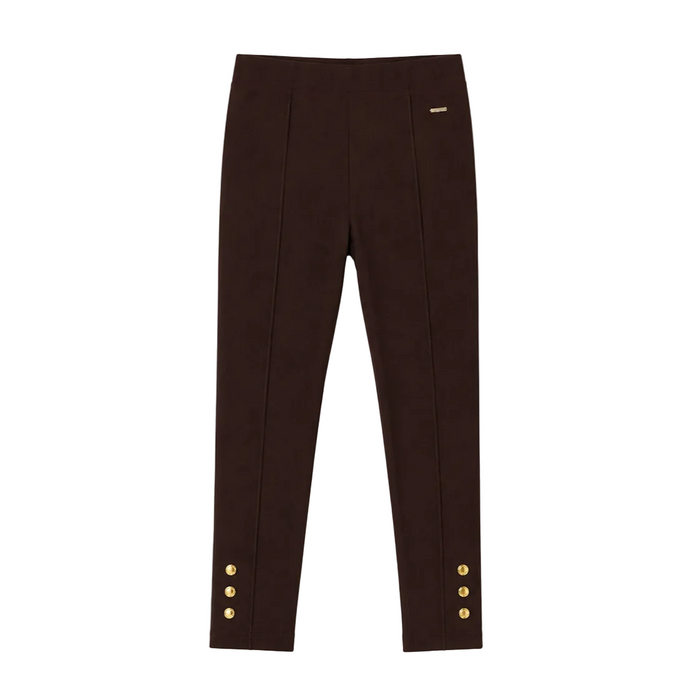 Mayoral - Big Girls Choco Brown Ribbed Leggings with Buttons Design