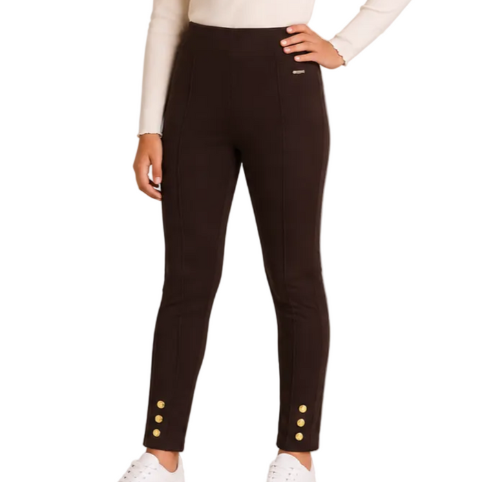 Mayoral - Big Girls Choco Brown Ribbed Leggings with Buttons Design