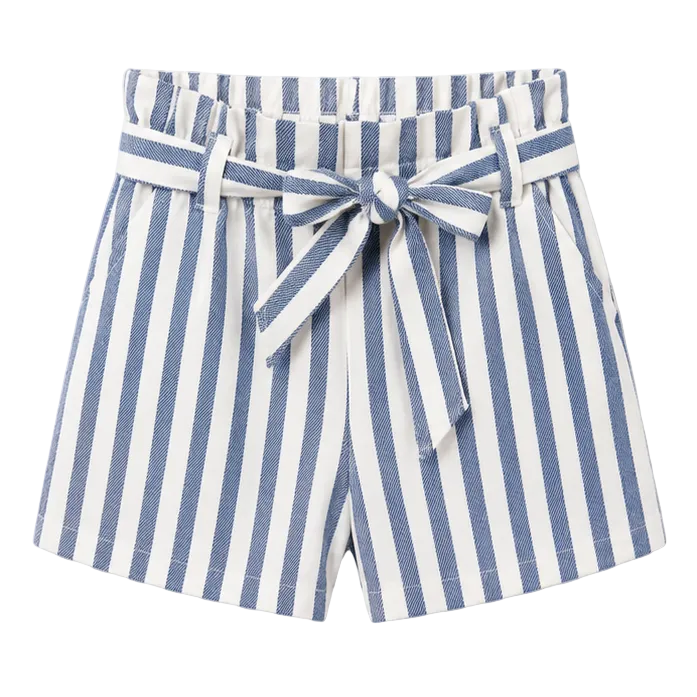 Mayoral - Little Girls White and Blue Stripe Short with Belt