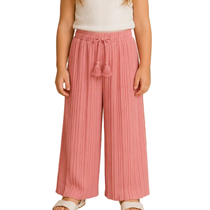 Mayoral - Little Girls Pleated Wide-Leg Pants with Tassel Drawstring Pink