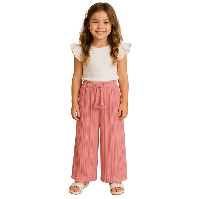 Mayoral - Little Girls Pleated Wide-Leg Pants with Tassel Drawstring Pink