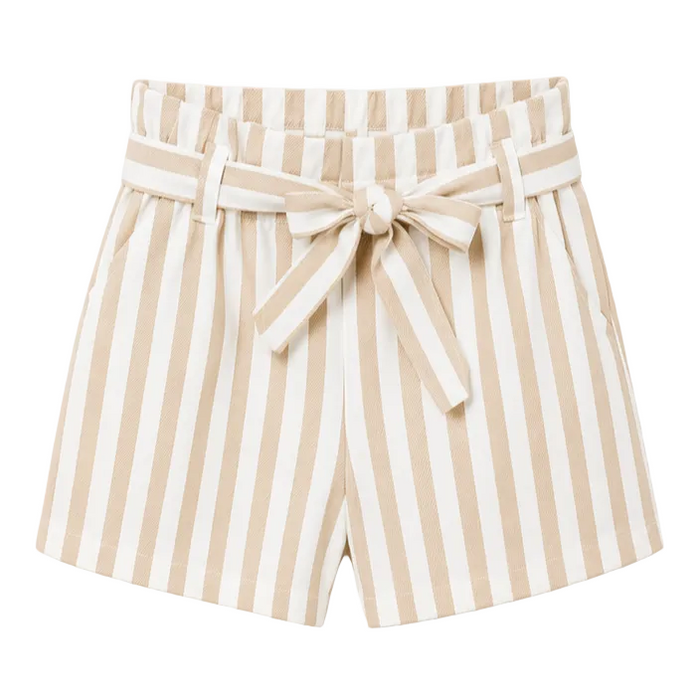 Mayoral - Little Girls Stiped Shorts with Bow Belt White/Beige