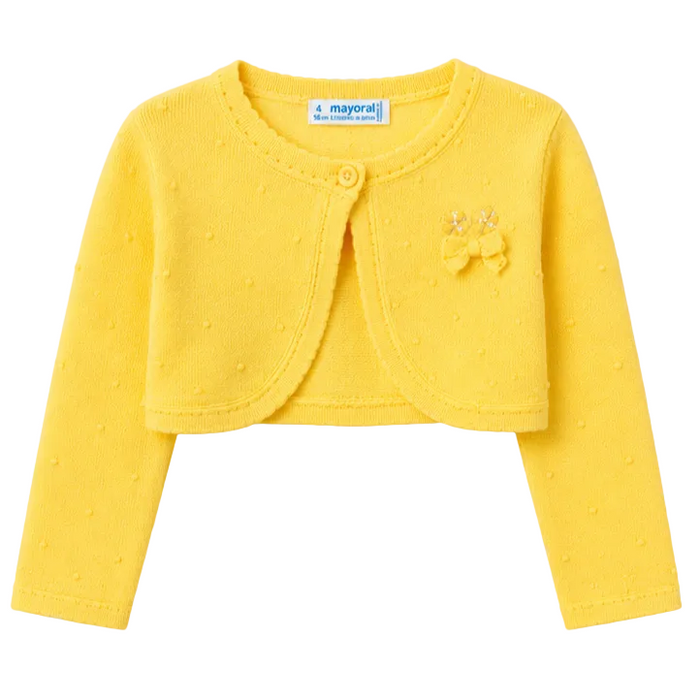 Mayoral - Little Girls Cropped Knit Cardigan Yellow with accent Bow Design