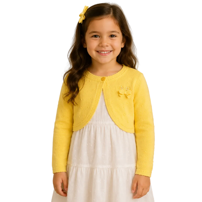 Mayoral - Little Girls Cropped Knit Cardigan Yellow with accent Bow Design