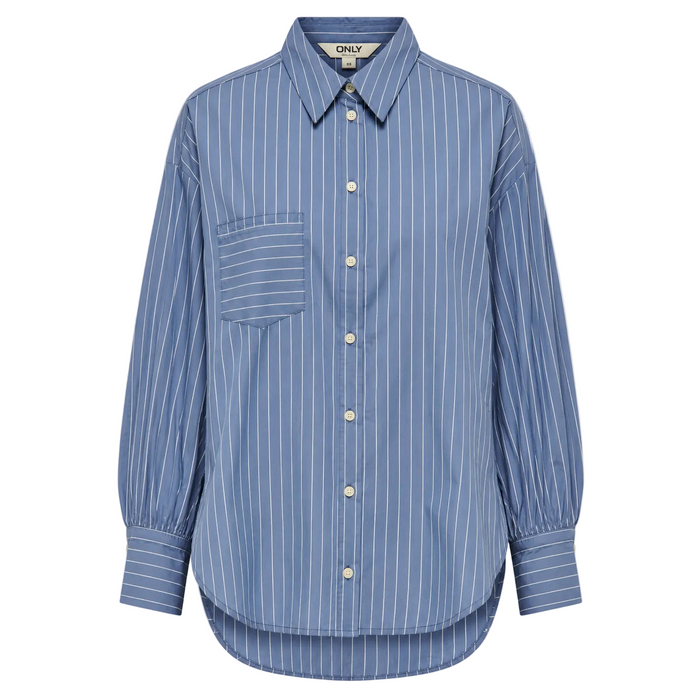 Only - Blue Pinstripe Relaxed Button-Up Shirt (XS)