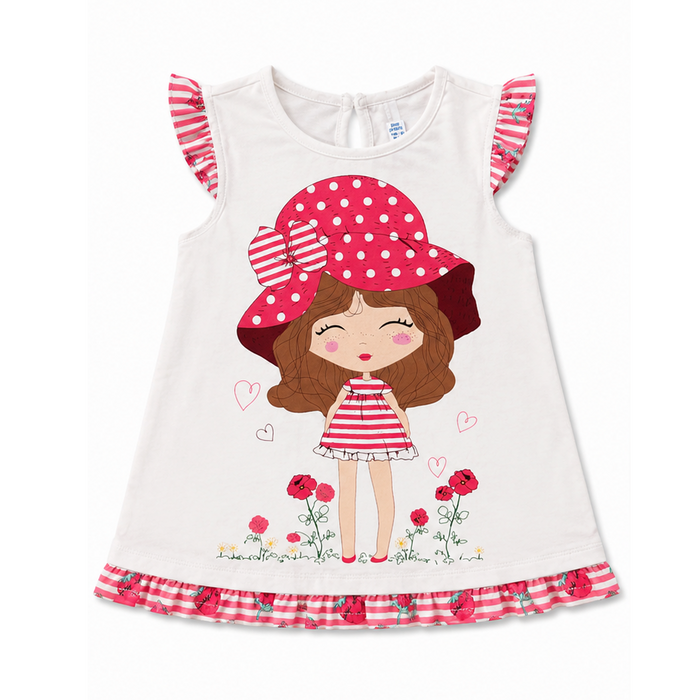 Mayoral - Little Girls Short Sleeve Dress with Polka Dots Hat Girl Design