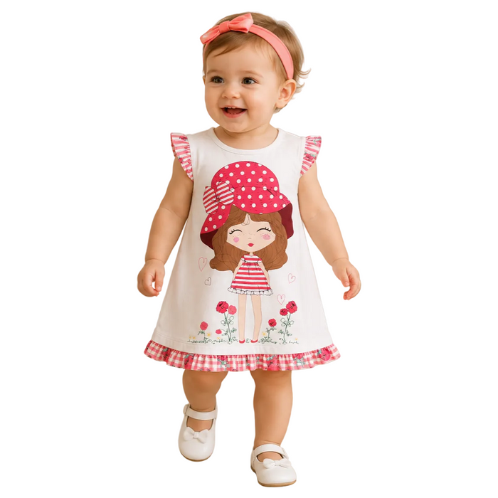 Mayoral - Little Girls Short Sleeve Dress with Polka Dots Hat Girl Design