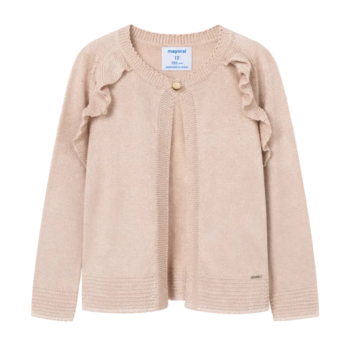 Mayoral - Big Girls Ruffle Cardigan Metallic Rose