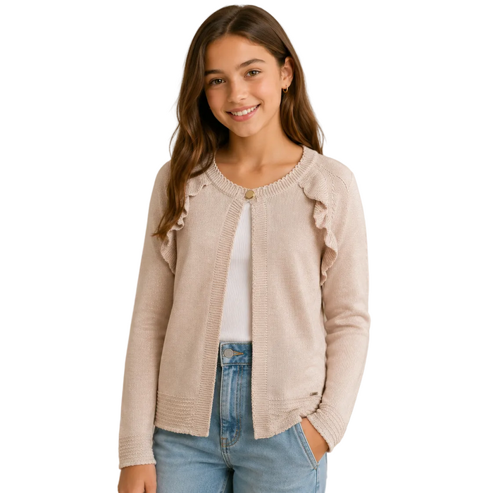 Mayoral - Big Girls Ruffle Cardigan Metallic Rose