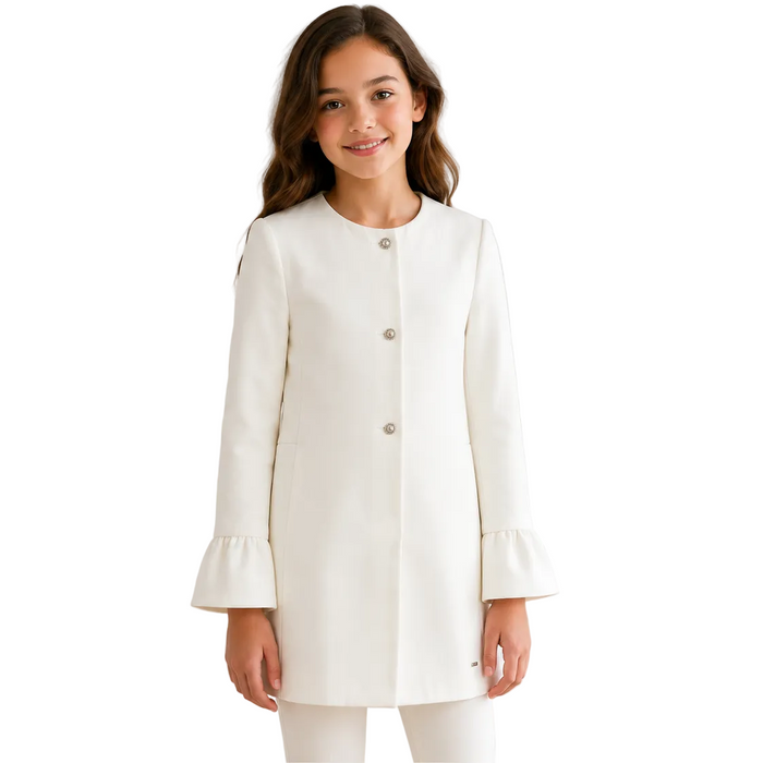 Mayoral - Big Girls White Coat Button Closure
