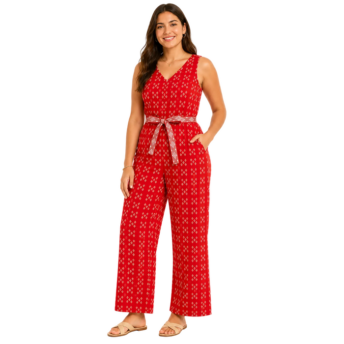 FatFace - Aeran Red Jacquard Jumpsuit (18)
