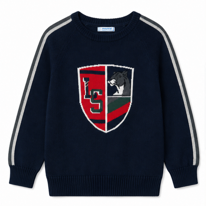 Mayoral - Little Boys Navy Blue Sweater with Shield Crest Design