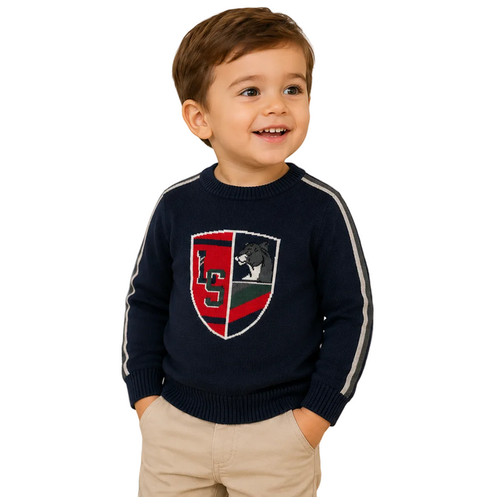 Mayoral - Little Boys Navy Blue Sweater with Shield Crest Design